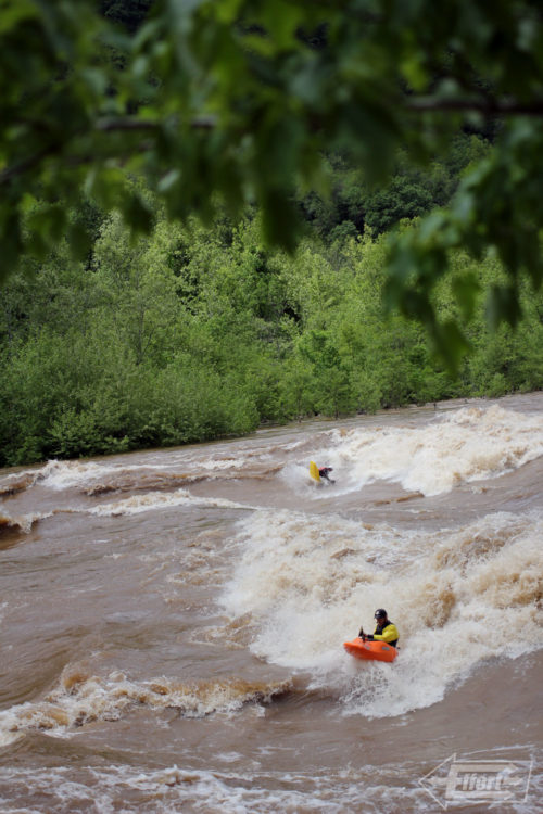 The river left and right waves being shredded at the same time.  