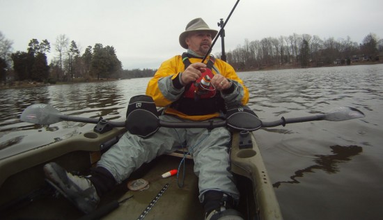 Mark Patterson is shown here using the Microwave Handwarmers during a Wintertime Largemouth Bass Fishing Excursion.